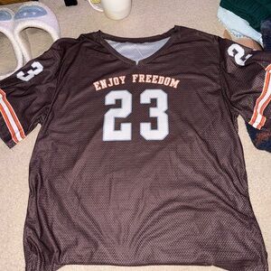 SHEIN Brown Mesh Jersey with Orange Accents